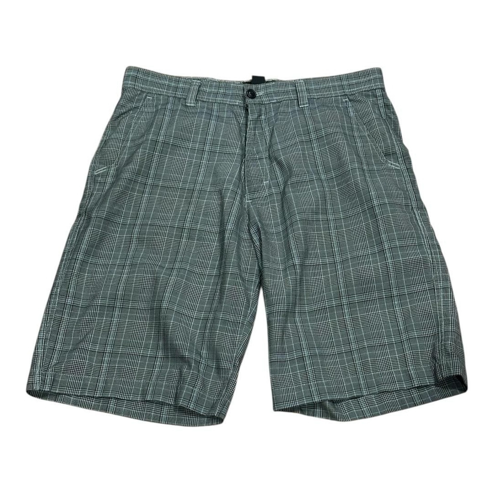 West49 Shorts Mens 36 Gray Plaid Flat Front Casual Chino Back Pocket Embroidered